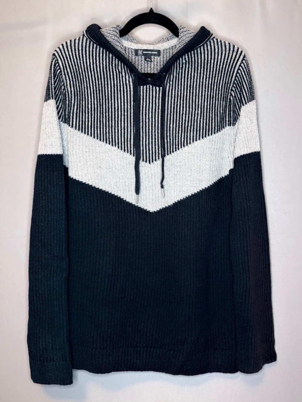 INC International Concepts Hooded Chevron Knit Sweater Men’s Large
